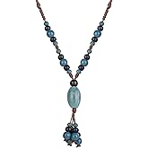 DS Boho Beaded Necklace for Women–Colorful Ceramic & African Tribal Beads, Adjustable Long Chunky Bohemian Jewelry with Gift Box Packaging,Hippie Witchy Vintage Handmade Fashion Statement Necklace