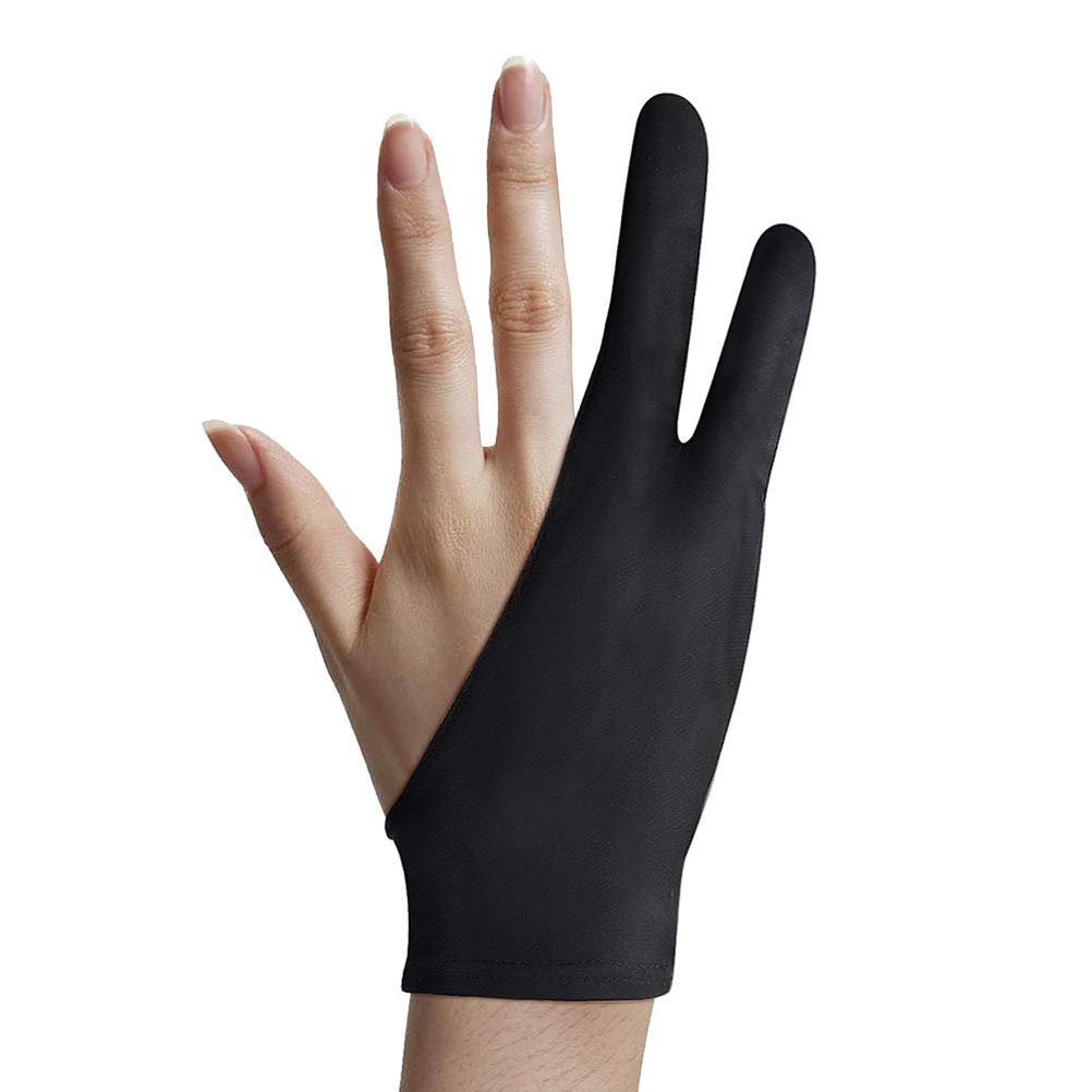 VOUNEDA Antifouling Glove,Free Size Black Tablet Drawing Anti-fouling Glove,Artist Gloves Two Fingers Thickening Gloves,Two-Finger Glove for Graphics Drawing Tablet Artist Tablet Drawing Glove
