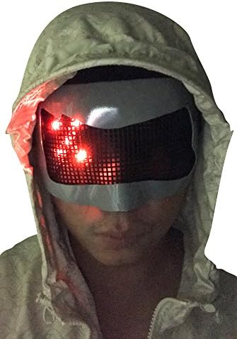 Original Huboptic RED VILLAIN FX - Gray Mask - Half Face Mask for DJ Mc Light Up Mask LED Eyes Wrench Mask Bot Rave Mask Robot Mask Dancer Ninja Mask Cosplay Party Mask Scifi Costume Singer Mask