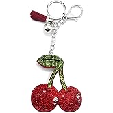 ARFUKA Cherry Keychain Full Crystal Rhinestone Keyrings Key Chains Rings Holder Alloy PU Leather Keyring Jewelry Car Bag Charm Accessories