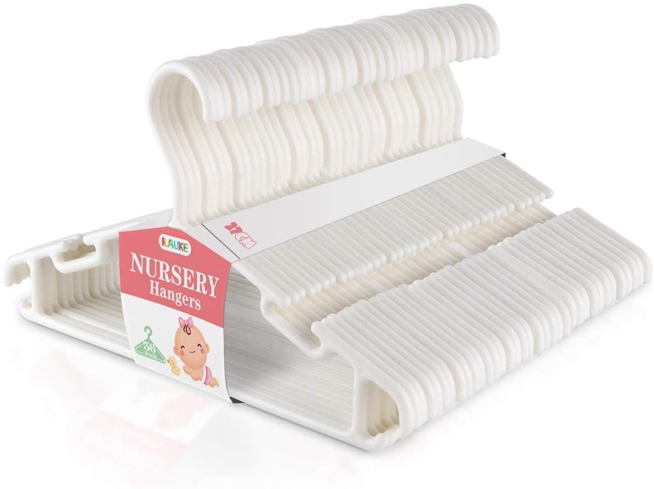 ilauke 36 Pack White Plastic Nursery Hangers, Ultra Thin Space Saving Baby Nonslip Tubular Hangers