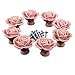 Aketek 8PCS Ceramic Vintage Rose Floral Door Knobs Handle Drawer Kitchen Screw -White/Pink