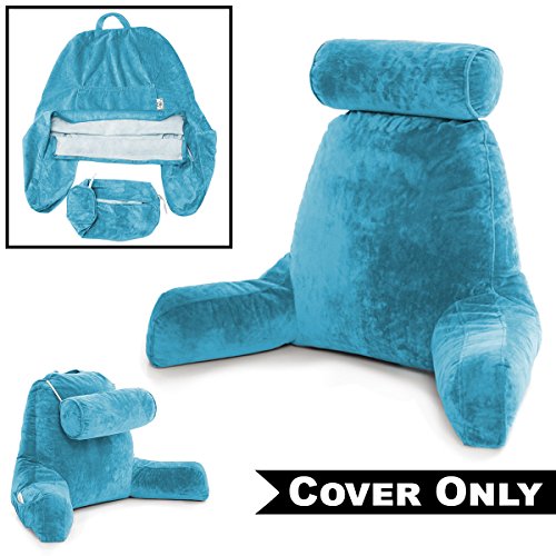 Carolina Blue COVER ONLY - For the Husband Pillow - Bedrest Cover Set - Support Bed Backrest Covers , Micro Plush Cover Including Detachable Neck Roll Pillow Cover