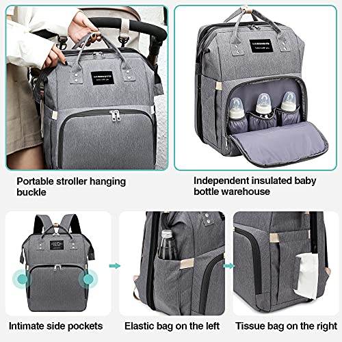 Diaper Bag Backpack, 5 in 1 Foldable Baby Bed with Mosquito net for