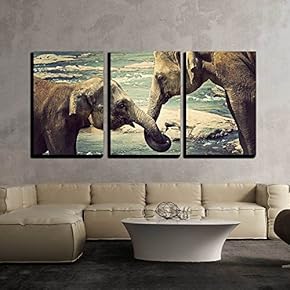 Elephants Kissing Sri Lanka Wall Decor x3 Panels