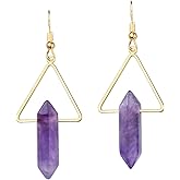 SUNYIK Hexagonal Double Point Stone Dangle Drop Earrings for Women, 6 Faceted Crystal Wand Triangle Dangle Earrings with Fish Hook