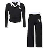 KIDLAGA Girls Clothes Tween Girl Outfits Casual Long Sleeve Tops + Wide Leg Pants 2 Piece Spring Clothes Set 7-14Y