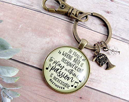 French Horn Keychain To Play A Wrong Note Is Insignificant Beethoven Quote Pendant Music Teacher Jewelry Charm - Thumbnail 5