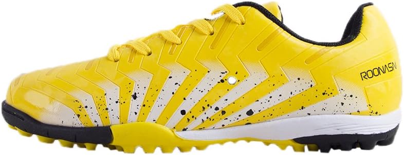 ROONASN Kids' Outdoor/Indoor Soccer Shoes Football Training Cleat Shoes (3.5 D(M) US, Yellow/White)