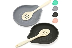 LOMILD 2 Pcs Spoon Rest for Stove Top Silicone, 6.1" Large Stove Spoon Holder for Spatula, Tongs or Spoon, Kitchen Counter Decor, Gray & Black