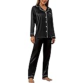 YIMANIE Womens Pajamas Silk Satin Pajama Sets for Women Soft Button Down Womens Loungewear Set with Pockets