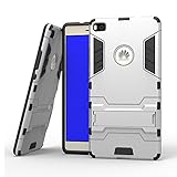 Lantier 2In1 Combo Rugged Dual Layer Heavy Duty Detachable Kickstand Protective Shell Hard Case for Huawei P8 Cover 5.2inch with Anti-Scratch, Anti-Slip Protection with Stylus Pen Silver
