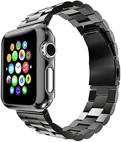 Apple Watch Band, Fose Stainless Steel Metal Replacement Bands with Durable Folding Clasp For Apple Watch Sport &amp; Edition - Black 38mm