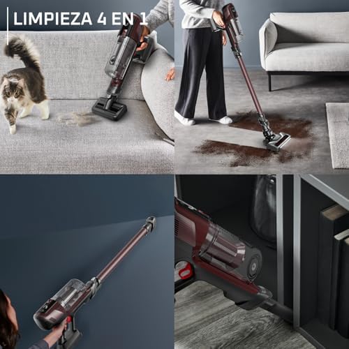 X-Pert 6.80, Aspiradora Escoba Sin Cable, Autonomía de 60 min, Limpieza 4 en 1, Ligera Solo 1,4 kg, Accesorios para Mascotas, Contenedor de Polvo extraíble y Lavable, Burdeos, RH6483E0