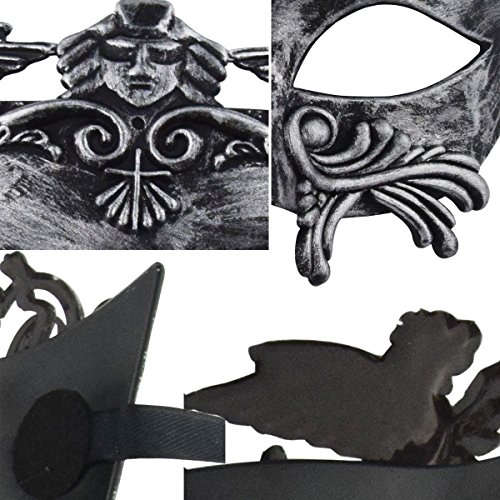 KEFAN Greek Roman Masquerade Mask for Men Venetian Mardi Gras Halloween Wedding Ball Mask (Silver Black) - Thumbnail 7