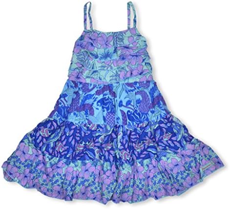 Rainbow Jo Girl's Ocean Plumeria Hawaiian Ruffle Top Tier Rayon Dress 10 - 11