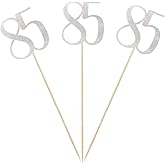 Silver Glitter 85th Birthday Centerpiece Sticks, 12-Pack Number 85 Table Topper Anniversary Party Decorations