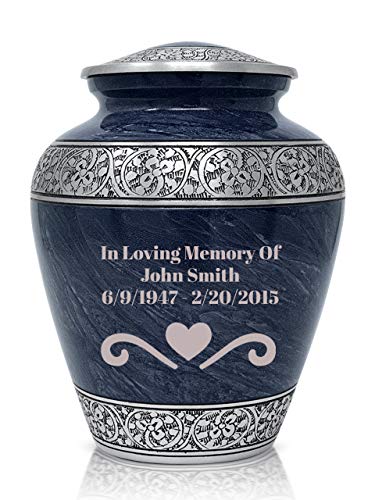 SmartChoice Personalized Urns for Human Ashes Adult - Memorial Funeral Urn Vase with Secure Lid -Handcrafted Cremation Urn (Personalize-Blue) - Thumbnail 3