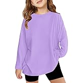 LNKQA Girls Long Sleeve T Shirts Kids Plain Tops Basic Crewneck Tees 5-14 Years