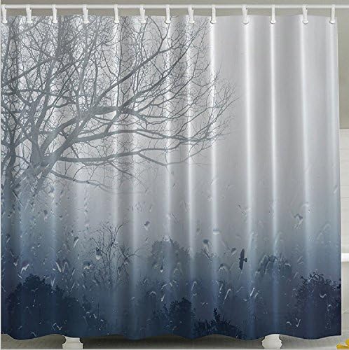 Alibuy Tree Rain Forest Pattern Waterproof Bath Shower Curtains Fabrics Curtain with Free 12 Hooks,180x180cm