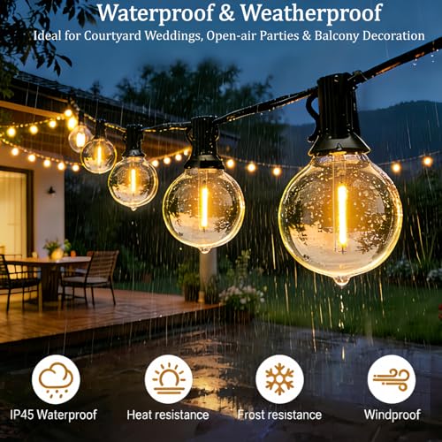 LaPitio Outdoor Light Chain 45.7 m IP45 Waterproof Connectable Outdoor Lights with 75 + 2 G40 Shatterproof Plastic Bulbs, Warm White 2700 K for Garden, Patio, Parties, Weddings