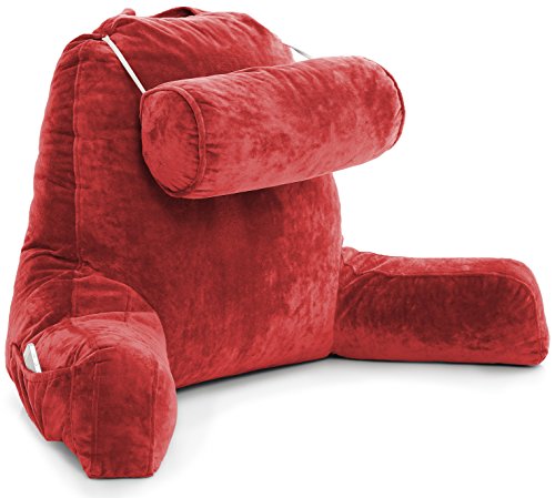 Husband Pillow Red COVER ONLY - For the Bedrest Cover Set - Support Bed Backrest Covers, Micro Plush Cover Including Detachable Neck Roll Pillow Cover