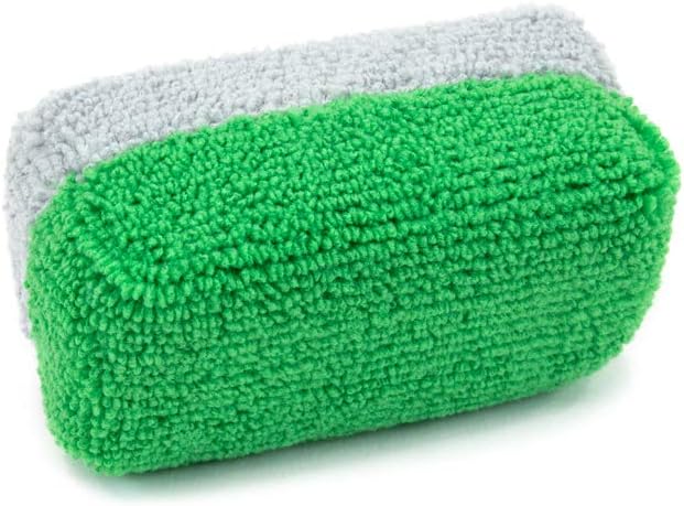 [Saver Applicator Terry] Microfiber Ceramic Coating Applicator Sponge with Plastic Barrier for IGL - 12 Pack (Green/Gray, Thick): Automotive