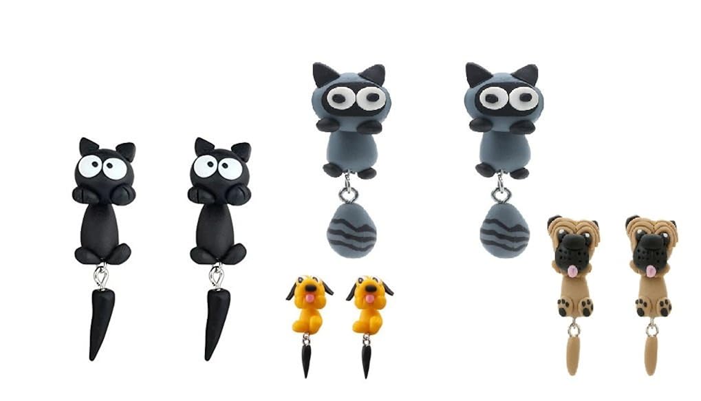 chooz designer studio cute cat red fox lovely panda squirrel tiger animal stud candy earrings for girls/ women (pack of 4 )