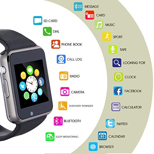 Smart Watch Phone Smartwatch with Camera Pedometer Call Text SNS Sync SIM Card Slot TF Card Music Player Alarm Compatible with Android and IPhone (Partial Functions) for Men Women Kids Teens (Black) - Thumbnail 4