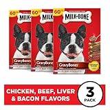 MilkBone Gravy Bones Dog Treats for Small Dogs Chicken Beef Liver & Bacon Flavors 60 Ounces Pack of 3, Red (079100990863)
