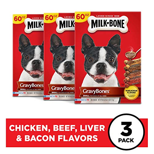 MilkBone Gravy Bones Dog Treats for Small Dogs Chicken Beef Liver & Bacon Flavors 60 Ounces Pack of 3, Red (079100990863)