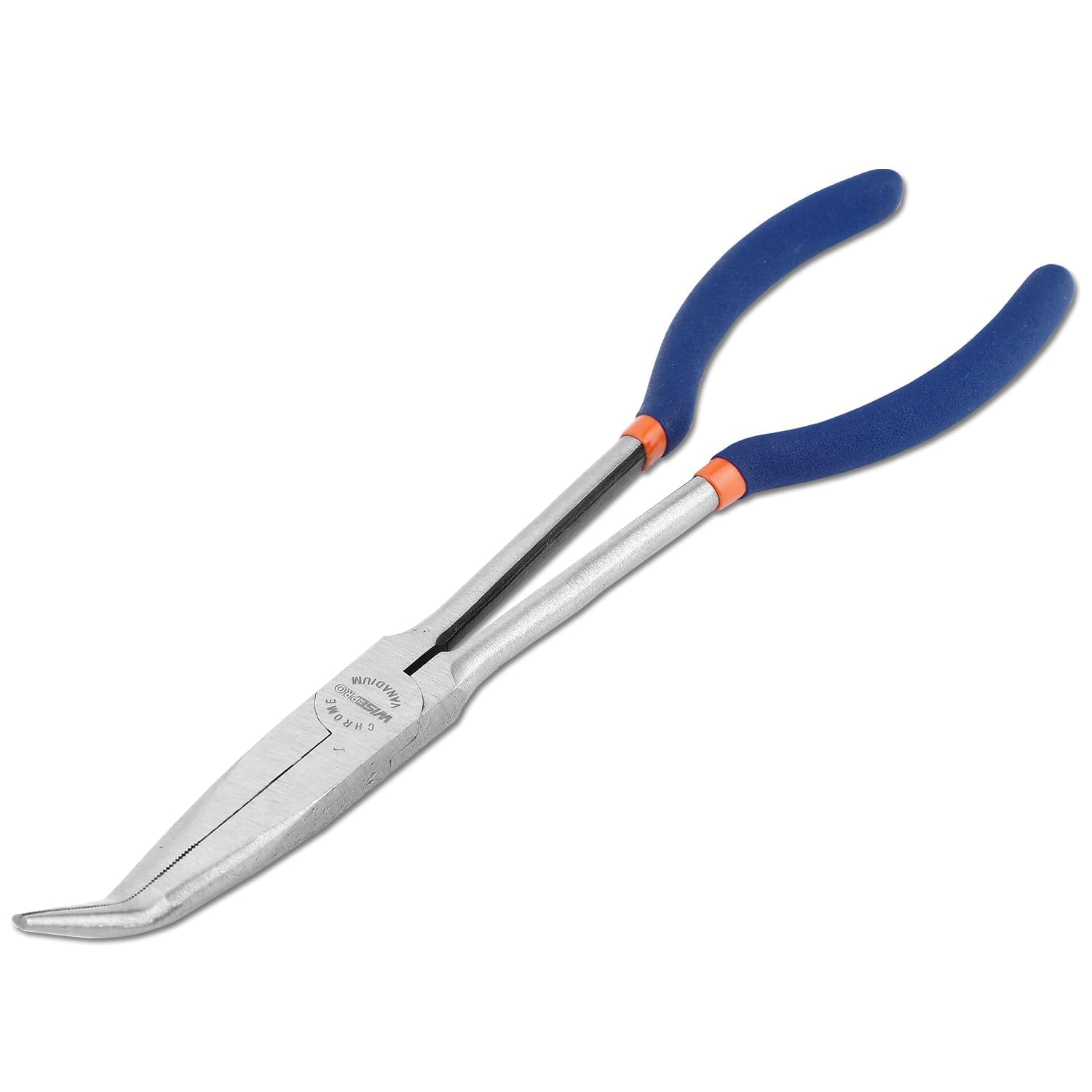 WISEPRO 11 Inch Extra Long Nose Pliers, Bent Long Nose Pliers, Long Nosed Pliers Long Reach, 45° Angle for Wire Processing, Home Repairing