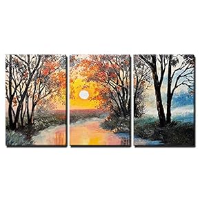 Oil Painting The River Watercolor Wallpaper Tree x3 Panels