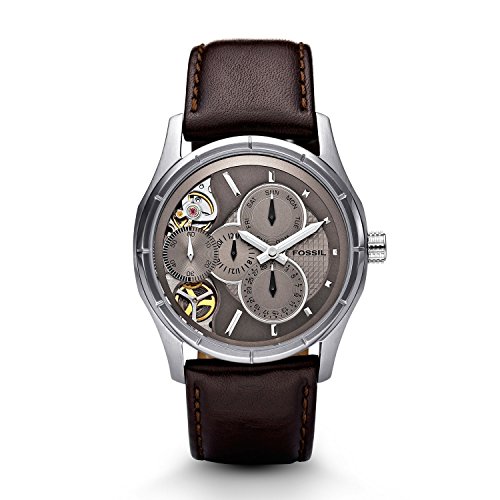 Fossil Men's ME1020 Brown Leather Strap Textured Champagne Cutaway Analog Dial Multifunction Chronograph Watch