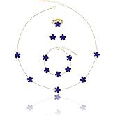 Qinpan Gold Plated Five Leaf Clover Necklace Bracelet Rings and Stud Earrings Set for Women Lucky Flower Jewelry