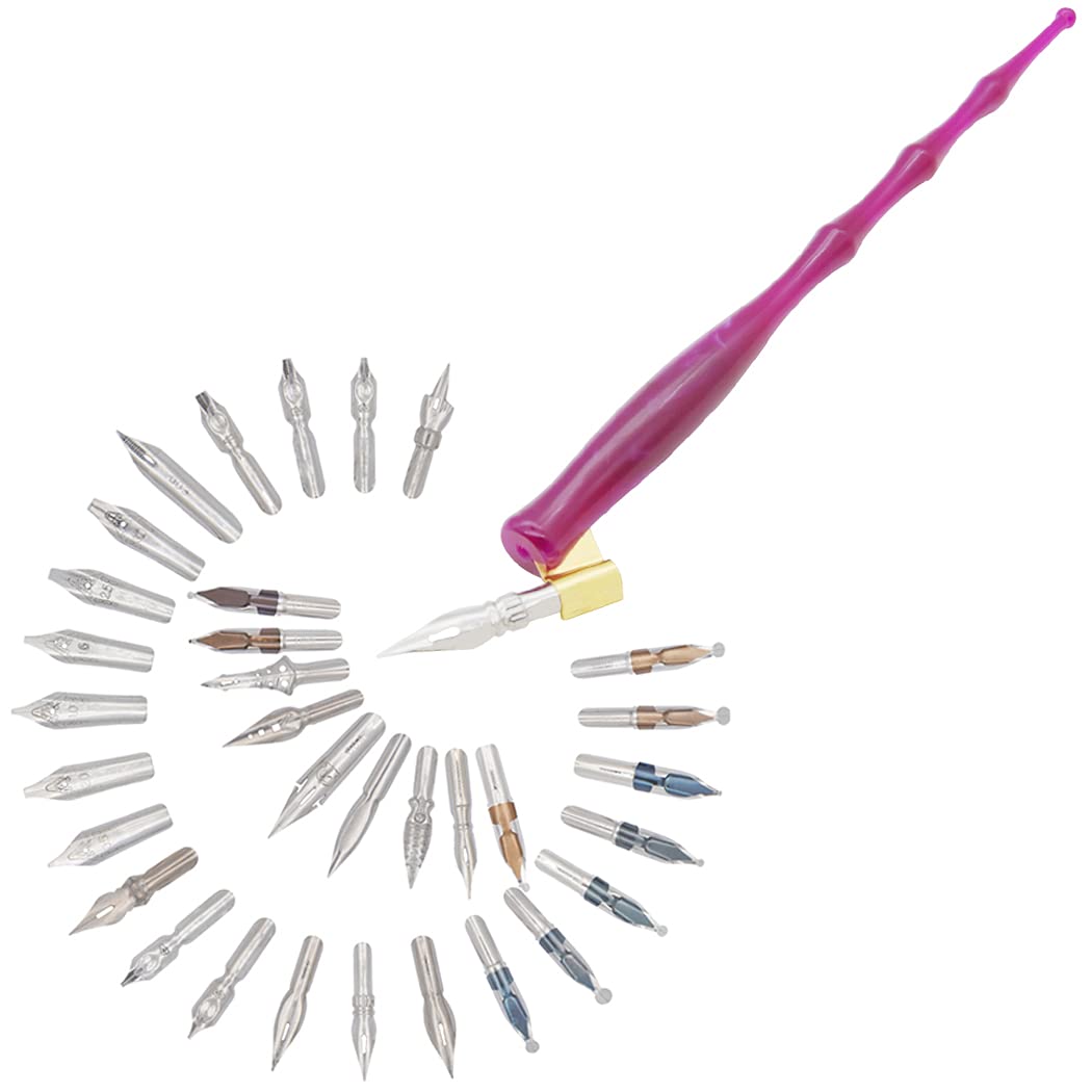 Gullor Calligraphy Pens Set - Resin Dip Pen Handcrafted Calligraphy Set with 33 Nibs, Purple
