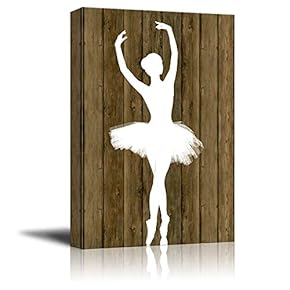 Ballet Dancing Canvas Wall Art - White Ballet Dancer Silhouette on Rustic Wood Background - Stretched Gallery Wrap Ready to Hang Home Decoration - 12x18 inches
