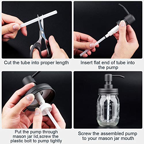KEEGH Soap Dispenser Lids Stainless Steel Lotion Dispenser Pump Replacement for Mason Jar Bathroom Kitchen Accessories with Extra Straw Rustproof Leakproof (Black)