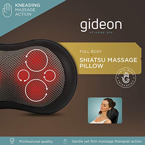 GideonTM Shiatsu Deep Kneading Massage Pillow with Heat/Massage, Relax, Sooth and Relieve Neck, Shoulder and Back Pain (Gray)