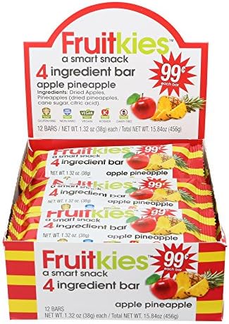 Fruitkies Apple Pineapple 4 Ingredient Healthy Fruit Snack Bars | Certified Non-GMO, Vegan, Dairy Free, Gluten Free, Kosher | 1.32-Ounce 12 Bars per Box