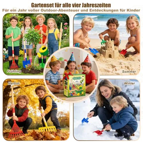Wheelbarrow for Children, 13pcs Children's Wheelbarrow Set Gardening Set, Children's Garden Tools Set with Shovel, Broom, Rake and Leaf Rake, Sprayer Outdoor Sand Toys (B)