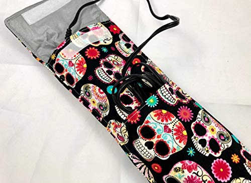 Curling Iron Holder Cover or Flat Iron Case - Sugar Skulls Flower - Thumbnail 4