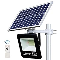 YQL 100W Outdoor LED Solar Street Security Flood Light IP67 Waterproof White 6500K 208 LEDs Auto On/Off Dusk to Dawn with Remote and Multi-Functional Bracket for Exterior Roads Yard Garden Pathway