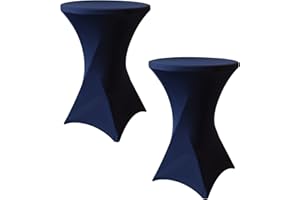 SUNTQ Cocktail Tablecloth 32x43 Inches 2 Pack, Colorful Spandex Stretch Table Cover for Highboy Cocktail Tables, Fitted Square Corners Tablecloths for Wedding, Banquet and Party, Navy Blue