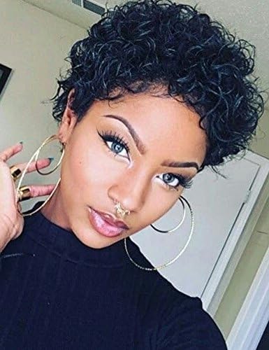 EXVOGUE Short Tight Curl Pixie Wigs for Black Women - Natural Black Synthetic African Hair Heat Resistant Short Curly Wigs for Women and Men (Natural Black)