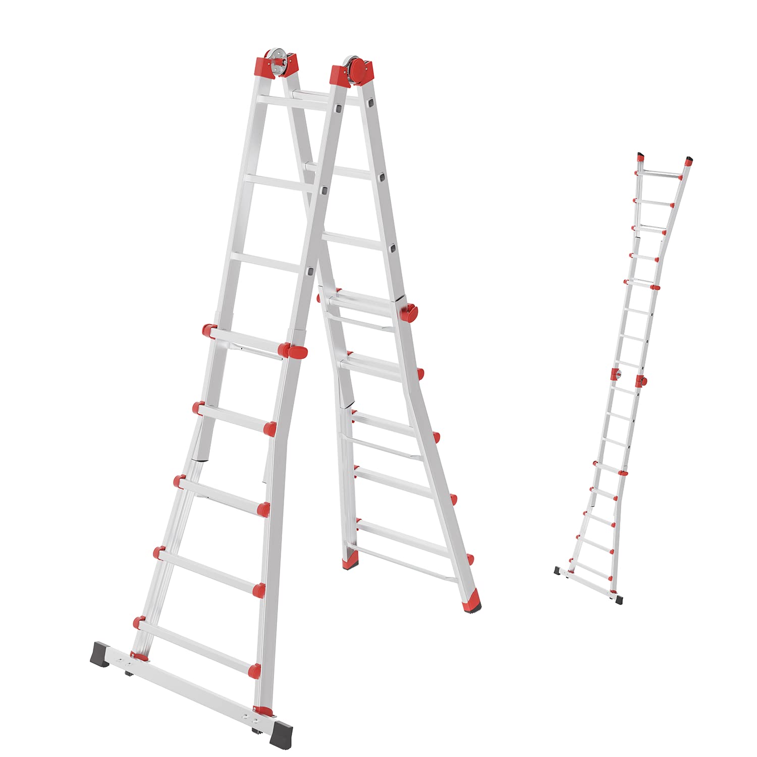 Hailo M80 Alu-Multifunktionsleiter - Schiebeleiter 4 x 5 Sprossen belastbar bis 150 kg - Sicherheitsgelenke und Rastgriffe - sprossenweise höhenverstellbar - Mehrzweckleiter rostfrei - Silber