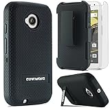 COVRWARE® Moto E (2nd Gen) Case - [ Viper Series ] Dual Layer Holster Case [Kickstand] and Locking Belt Swivel Clip [ Include HD Invisible Film ] For Motorola Moto E (2nd Gen) - Black