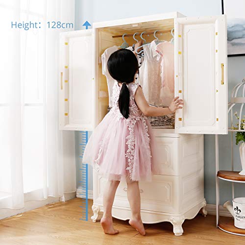 Nafenai Armoire Wardrobe Closet, 2-Door Cabinet Armoire with Drawers and Clothing Hanging Rod in White - Thumbnail 3