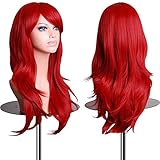 Beshiny 28 Inch 70cm Women Long Big Dark Red Wavy Curly Hair Cosplay Wig Heat Resistant Wig for Halloween,Cosplay Party Costume With Free Wig Cap (Dark Red)