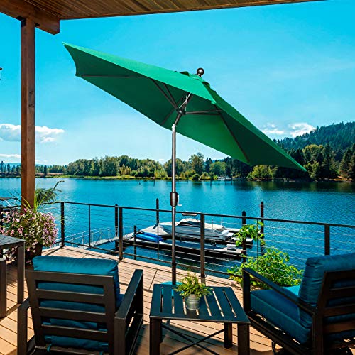 LCH 9 ft Umbrella Outdoor Patio Yard Market Table Umbrella 1.5" Pole Push Button Easily Tilt Crank with Umbrella Cover (Green)